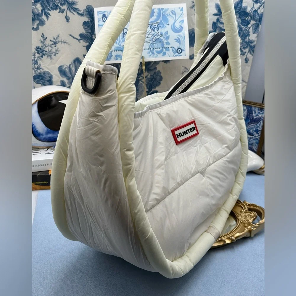 🆕 HUNTER 🧿 NWOT Large Framed Puffer Bag, White *MISSING CROSSBODY STRAP*